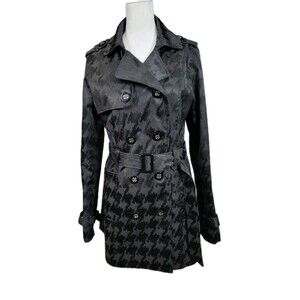 Maurices Lightweight Trench Jacket Womens Medium Black Houndstooth Mid Length